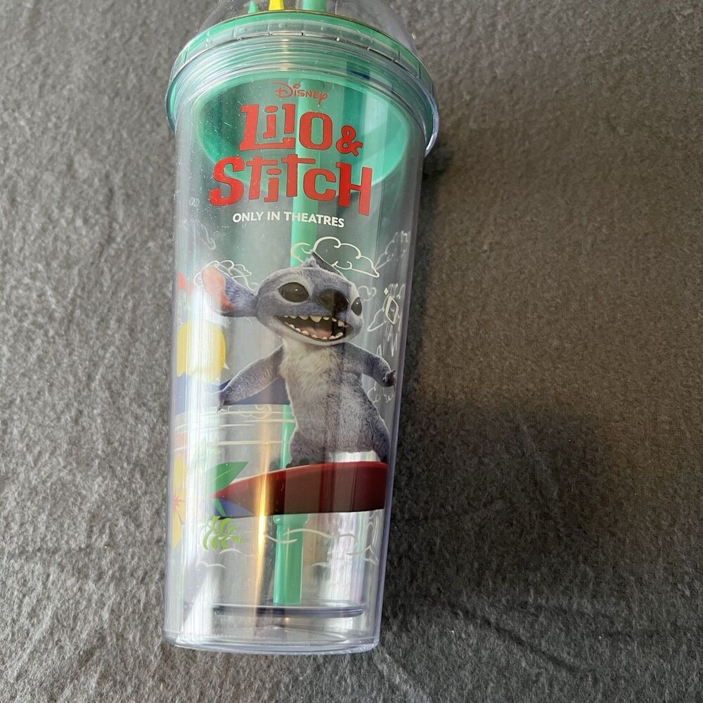 Disney Lilo & Stitch Cinemark 20oz Dome Lid Tumbler Cup Beach Scene 2025 Straw